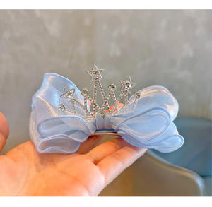 Заколка-бантик 3D «Корона принцессы» с бриллиантами, детская, из шифона, цветной, для девочек, синий, розовый, в стиле «Холодное сердце» Эльза, заколка-«уточка» - Product Image 5