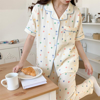 Chemise de nuit d'été en bambou ensemble de pyjamas mignons pyjamas vêtements de nuit courts nouveaux pyjamas mujer vêtements de nuit en coton imprimé pour femmes