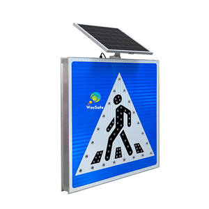 Panneau de signalisation routière piétonne en aluminium personnalisé avec LED solaires et lumières clignotantes jaunes et blanches - Product Image 3