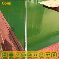Papan Kayu Lapis Berlapis Film PP Hijau 12mm 15mm 18mm Inti Poplar Lem E1 Tahan Air untuk Bekisting Beton