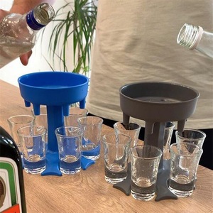 Support Distributeur de Verres à 6 Emplacements en Plastique, Ensemble de Service de Boissons Bleu Gris Rose Rouge, Porte-Verres Individuels Blancs, Idéal pour les Fêtes - Product Image 1
