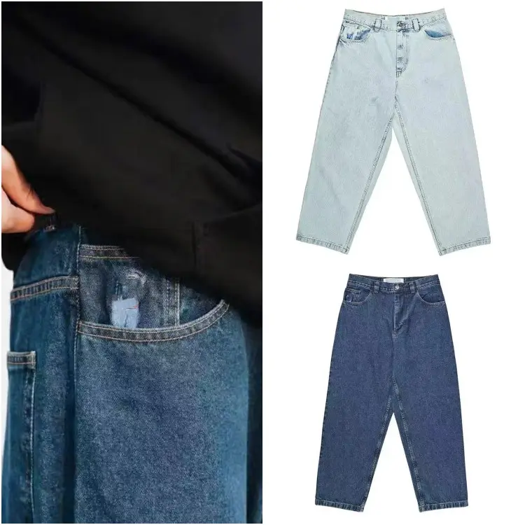 Hifive 2024 Men's Street Wear Washed Deep Blue Baggy Jeans Big Boys Skateboarding Pants
