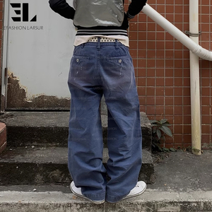 LARSUR Custom Factory Sun Faded Duck Canvas Chore French Blue Utility Fatigue Work Pants Straight Tactical French Work <strong>Trousers</strong> - Product Image 4