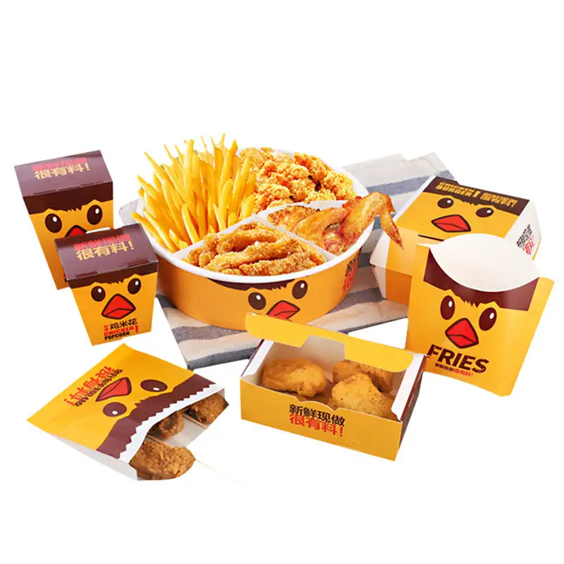 버거 레스토랑을위한 식품 등급 맞춤형 튀김 식품 포장 간식 패스트 푸드 종이 상자 테이크 아웃 프라이드 치킨 상자