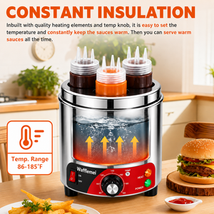 Dispensador de Salsas Comercial de Acero Inoxidable, Calentador de Condimentos con 3 Botellas, Calentador de Salsas para Queso, Chocolate y Sirope - Product Image 2