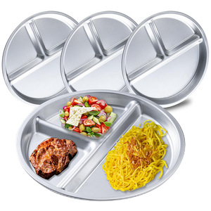 Assiettes pour enfants en acier inoxydable, lot de 3, 20 cm, assiette à compartiments pour le contrôle des portions des tout-petits, sans BPA, passe au lave-vaisselle, plat à collation pour bébé - Product Image 2
