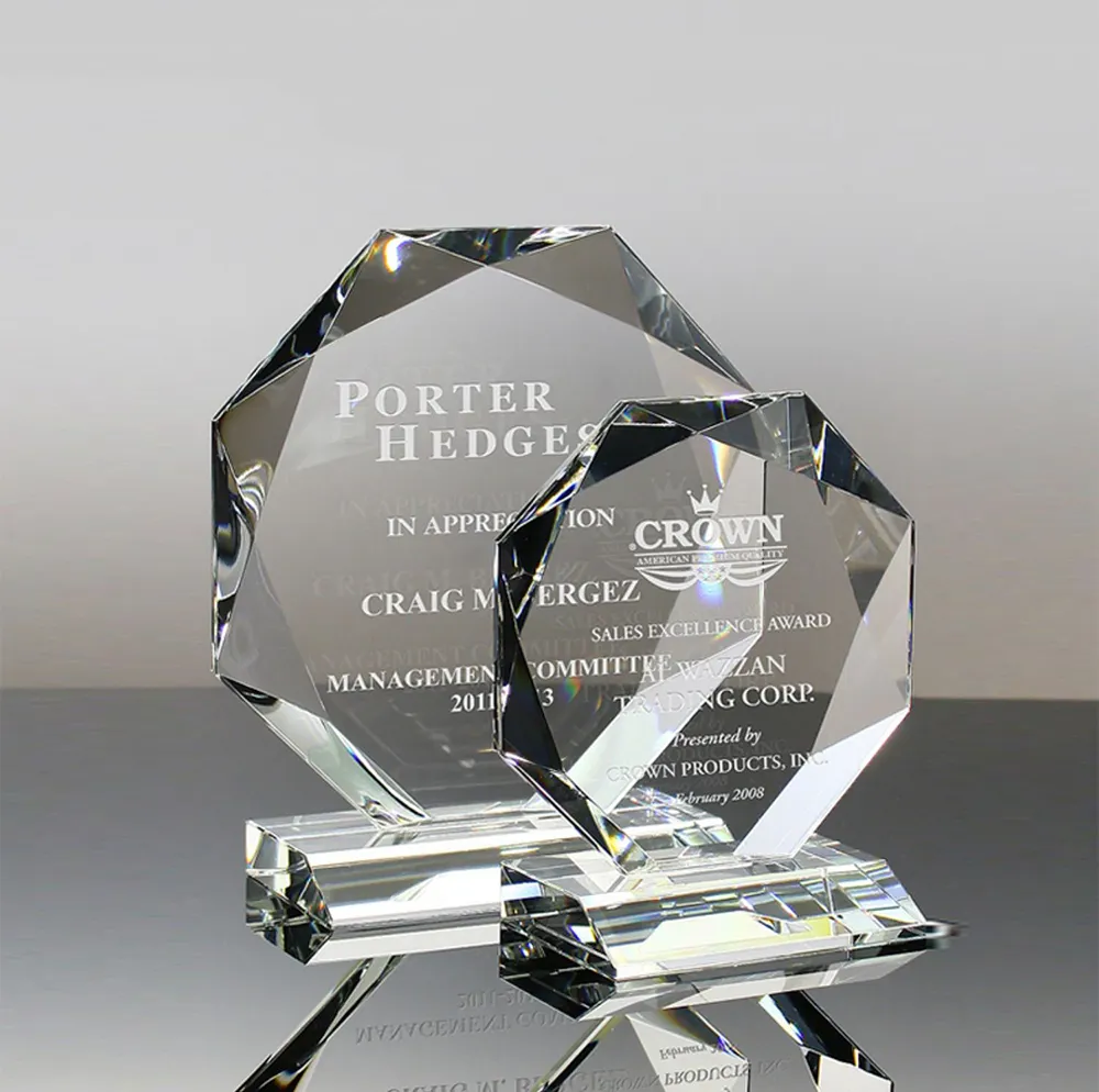 ADL billige achteckige leere Glas Award Company Souvenir Geschenke Glas Plakette Trophäe Kristall