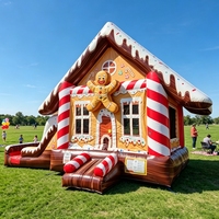 Château gonflable combiné toboggan et cabane de Noël en PVC, thème festif, avec installation facile pour les fêtes