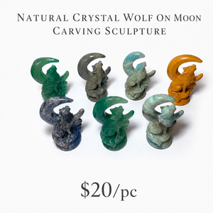 Statua di Lupo che Urla su <span class=keywords><strong>Luna</strong></span> Crescente in Pietra Preziosa Naturale Intagliata a Mano, Ornamento in Cristallo per Arredamento Casa - Product Image 1