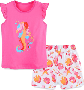 Set di <span class=keywords><strong>Abbigliamento</strong></span> Casual Estivo per Bambine, Moda Personalizzata con Stampa, Set Traspirante in Cotone con Top e Pantaloncini - Product Image 1