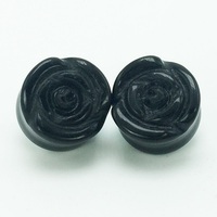 Boucles d'oreilles HY Diy 12 mm, haute brillance, nouveau design, pierres précieuses naturelles, fleur de rose sculptée, agate noire, agate rose.