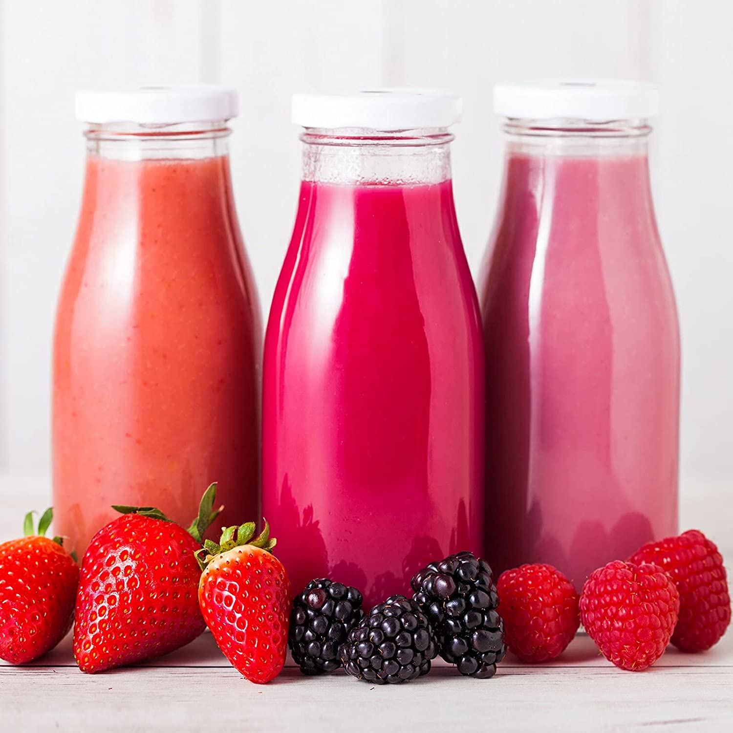 11oz Glass Milk Bottles with Reusable Metal Twist Lids and Straws for Beverage Glassware and Drinkware