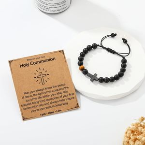 Pulsera de Acero Inoxidable con Cruz y Ojo de Tigre, Regalo de Primera Comunión, Confirmación o Bautismo para Niños, Diseño de Bandera Americana, Marca <span class=keywords><strong>P</strong></span>. BLAKE - Product Image 2