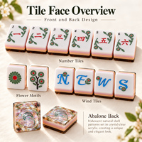 Ensemble de mahjong de luxe, tuiles en acrylique à 4 couches, design floral perlé iridescent, tuiles à fleurs vertes, cadeau en gros