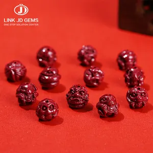 JD GEMS Genuine Vermilion Single Charm Beads Cinnabar Carved Natural Purple Cinnabar 12 Chinese Zodiac Animal Loose Charm Beads