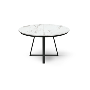 Pamela <b>Round</b> Extendable Dining <b>Table</b> 120-170 Cm <b>White</b> Statuary Marble Top Metal Base Indoor Use - Product Image 3
