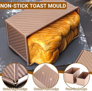 250g Non Stick Corrugated Pullman Toast Box Pan With Cover Aluminum Alloy Bread Baking <b>Tin</b> for Bakery Homemade Loaf Making - Product Image 2