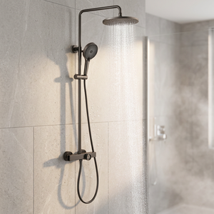 Ensemble de douche thermostatique moderne avec mitigeur à valve céramique, robinet de douche en laiton à poignée unique, système de douche pluie 10 pouces et barre coulissante - Product Image 4