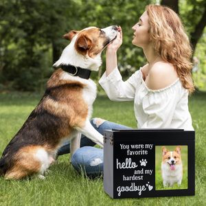Wooden Pet Urn Rectangle Ash <b>Box</b> With Photo Frame For Dog Cat <b>Memorial</b> <b>Keepsake</b> Secure Storage - Product Image 3