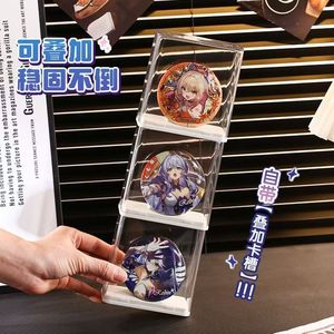 Anime Badge <b>Storage</b> <b>Box</b> Transparent <b>Stackable</b> Display Case With Lid Desktop Organizer For Collectible Pins And Merchandise - Product Image 2