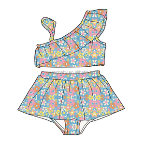 Ensemble d'été deux pièces décontracté pour filles-Top à une manche et jupe courte pour petites filles-Ensembles de vêtements personnalisés pour bébés filles - Product Image 2