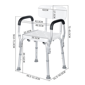 Chaise de douche Witty 54,5x48x74-86,5 cm en alliage d'aluminium, siège de sécurité antidérapant pour salle de bain, pour personnes âgées et femmes enceintes - Product Image 3