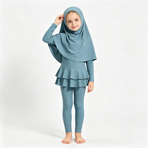 Kids <b>Modest</b> Swimwear 3PCS Full Coverage Swimsuit with Hijab Long Sleeve Girls Beach Swim <b>Set</b> - Product Image 1
