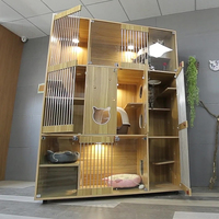 Cage pour chat en bois massif, vitrine de présentation pour chat, cage pour animal de compagnie, armoire à trois niveaux en verre pour animalerie, cage d'adaptation, nid pour chat, maison pour chat