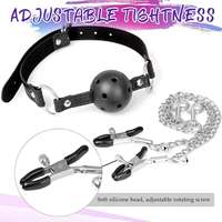 Jouets sexuels pour adultes très demandés pour les couples - Ensemble de bondage en cuir BDSM avec bouchon buccal, pince à tétons et plug anal pour femmes