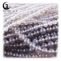 Zhe Ying 6mm 8mm 10mm Runde Natursteinperlen aus Grauem Achat, Heilkristall Lose Edelsteinperlen