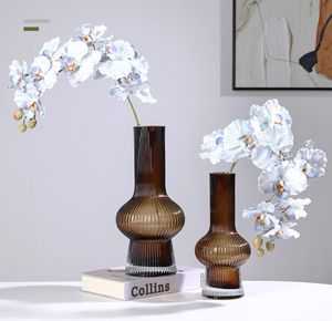 Jarrón de Vidrio Moderno Nórdico con Rayas, Decoración Interior de Lujo Ligero para Arreglos Florales en Bodas, Hogar o Sala de Estar - Product Image 3