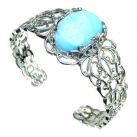 Bracelet ouvert large style bohème en argent sterling 925 avec breloque en pierre précieuse Larimar pour femme