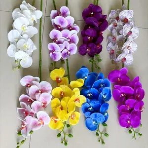 Wholesale beautiful 9 heads white blue yellow purple high quality soft real touch latex butterfly orchid artificial flower