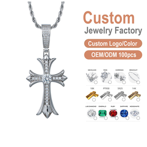 Collana con Ciondolo a Croce in Argento Sterling 925, Tendenza Hip Hop, 25 * 60mm, Diamante Moissanite VVS - Regalo di Compleanno per Uomo e Donna - Product Image 1