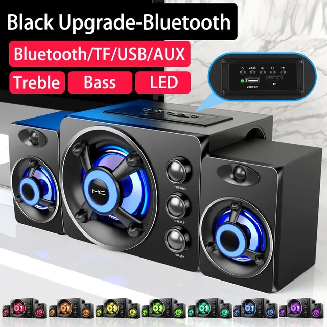HIFI 3D Stereo Speakers Colorful LED Heavy Light AUX USB Wired Wireless  Audio Home Theater Surround Sound Bar TV