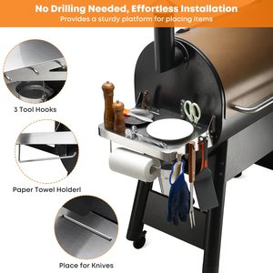 Accessoires de barbecue en acier inoxydable pour ajouter un espace de rangement, équipés d'un porte-serviettes en papier, de crochets et d'un rangement dédié pour couteaux - Product Image 5