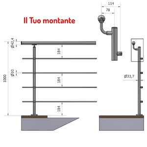 P110129-4 Upright Offset <b>Handrail</b> 33.7 Ø Satin Stainless Steel AISI 304 4 Crossbeam Fixing Ground Height <b>Balustrades</b> & <b>Handrails</b> - Product Image 1