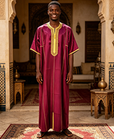 CCY Vente en gros de Thobe marocain pour hommes, tenue islamique brodée pour le Ramadan et l'Aïd, avec tissu brillant TR, longue robe Jubbah Boubou