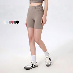 Wholesale Women's Cross Waist Ruched Biker Shorts High Waist Butt Lifting Yoga Shorts No Camel <b>Toe</b> Running Shorts Activewear - Product Image 1