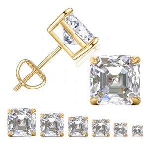 Classic Asscher Cut Lab Grown Diamond Stud <b>Earrings</b> 14K 18K Solid White Yellow Gold Solitaire Screw <b>Back</b> <b>Earrings</b> Jewelry - Product Image 2