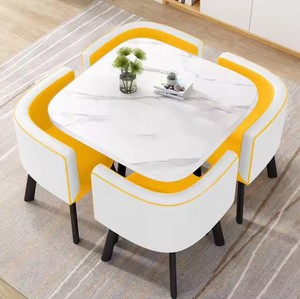 Cheap Modern Hotel <b>Restaurant</b> Meeting Room <b>Furniture</b> OEM Colors Wooden Metal Iron Square Dining Set Table and Chairs - Product Image 6