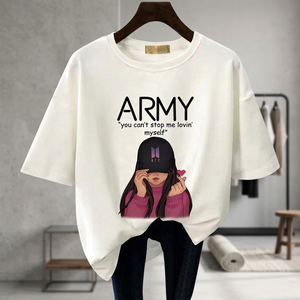 Camiseta Corta Personalizada para Mujer 100% Algodón, Holgada, de Hombros Caídos y Manga Corta, a la Moda, con Diseño Desgarrado - Product Image 2