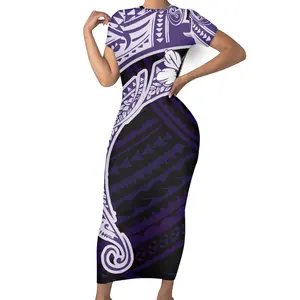 Original Roxo Polinésia Textura Frangipani Estilo Custom Fit Vestidos Mulheres Polinésia Único Vestidos De Noite Atacado Quente