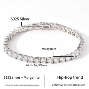 Bracelet VVS Moissanite Iced Out à une rangée, maillons éternité, en argent sterling 925 plaqué or 18 carats, chaîne Hip Hop en ligne, certifié GRA - Product Image 6