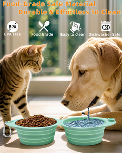 Bols de voyage pour chien en silicone arrondis, portables et durables, 2 en 1, pliables et repliables avec crochet pour nourrir votre ami à fourrure en déplacement - Product Image 5