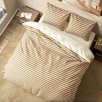 Parure de lit rayée en polyester, housse de couette marron et blanche avec taies d'oreiller, linge de lit doux en microfibre pour la maison, l'hôtel, vente en gros