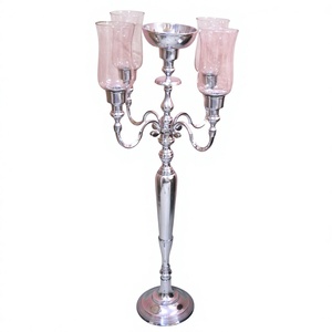 <b>Top</b>-Rated High Quality Glass Candelabra <b>Table</b> Centerpiece Silver Finished Metal Aluminum <b>Flower</b> Base Candle Holder for Weddings - Product Image 1