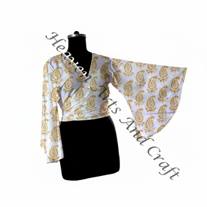 Hermosa blusa informal de algodón con estampado de bloque de algodón para mujer - Product Image 1
