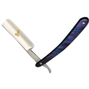 Rasoir de coiffeur à bord droit de marque privée avec logo personnalisé avec manche en acrylique en acier inoxydable pour le rasage du visage et du corps. - Product Image 1