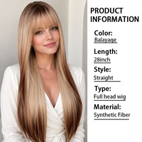 Perruque synthétique longue et droite, blonde et brune, avec frange complète, résistante à la chaleur, pour femmes, usage quotidien, cosplay et fêtes, avec bonnet ajustable – Approvisionnement direct usine